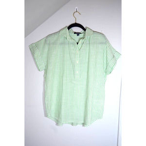 Chaps green and white stripe dress shirt blouse small